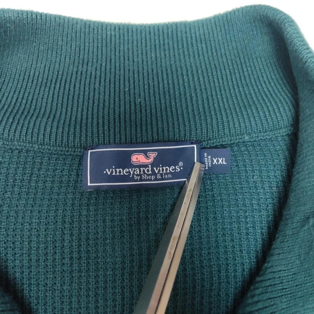 Vineyard Vines Sweater Mens 2XL Green Pullover 1/4 Zip Mock‎ Neck Waffle-Knit